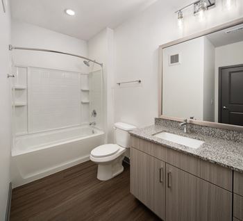 Bathroom with a wooden floor 